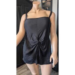 Catalina Essentials Black Twist-Front Swimdress – Size 3X (24W–26W)